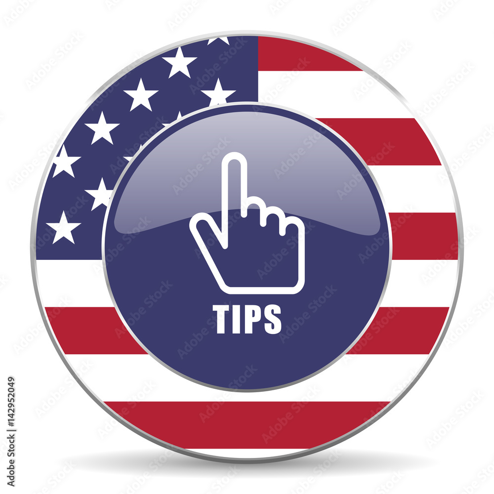 Aufkleber tips usa design web american round internet icon with shadow on white background.
