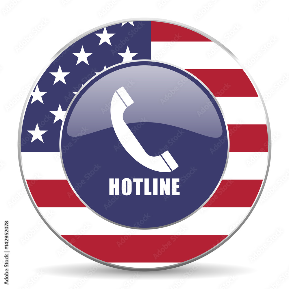 Aufkleber hotline usa design web american round internet icon with shadow on white background.