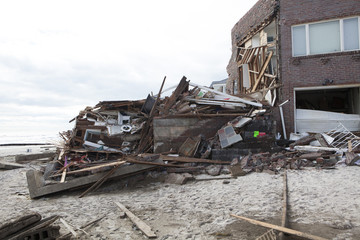 NEW YORK - October 31:Destroyed homes in  Far Rockaway after Hurricane Sandy October 29, 2012 in New York City, NY