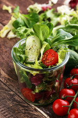 Mixed chef's salad in glass bowl