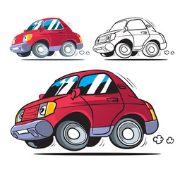 Funny cartoon car. Isolated. Colored, outline and colored with stroke vector illustration.