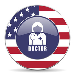 Doctor usa design web american round internet icon with shadow on white background.