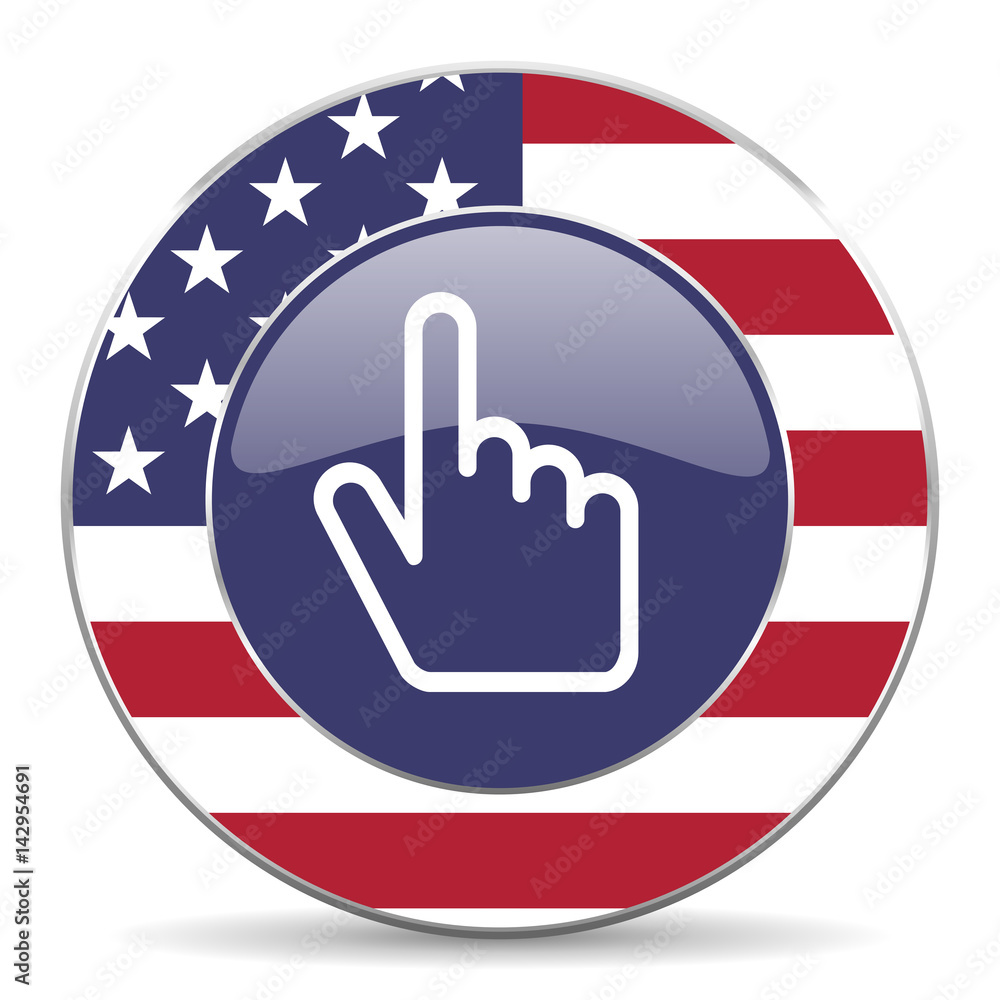 Aufkleber cursor hand usa design web american round internet icon with shadow on white background.