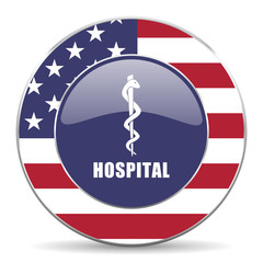 Hospital usa design web american round internet icon with shadow on white background.
