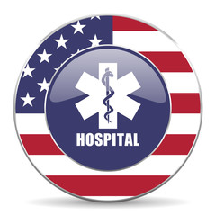 Hospital usa design web american round internet icon with shadow on white background.
