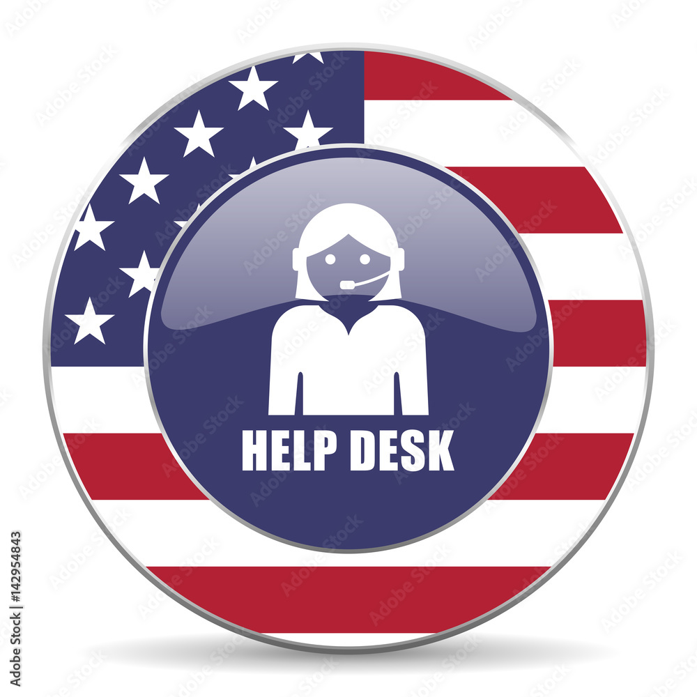 Poster Help desk usa design web american round internet icon with shadow on white background.