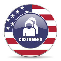 Customers usa design web american round internet icon with shadow on white background.