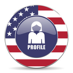 Profile usa design web american round internet icon with shadow on white background.