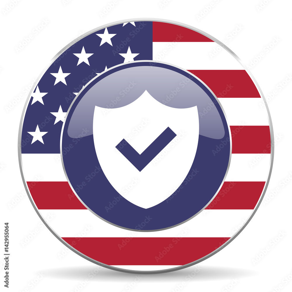 Aufkleber shield usa design web american round internet icon with shadow on white background.