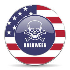 Haloween skull usa design web american round internet icon with shadow on white background.