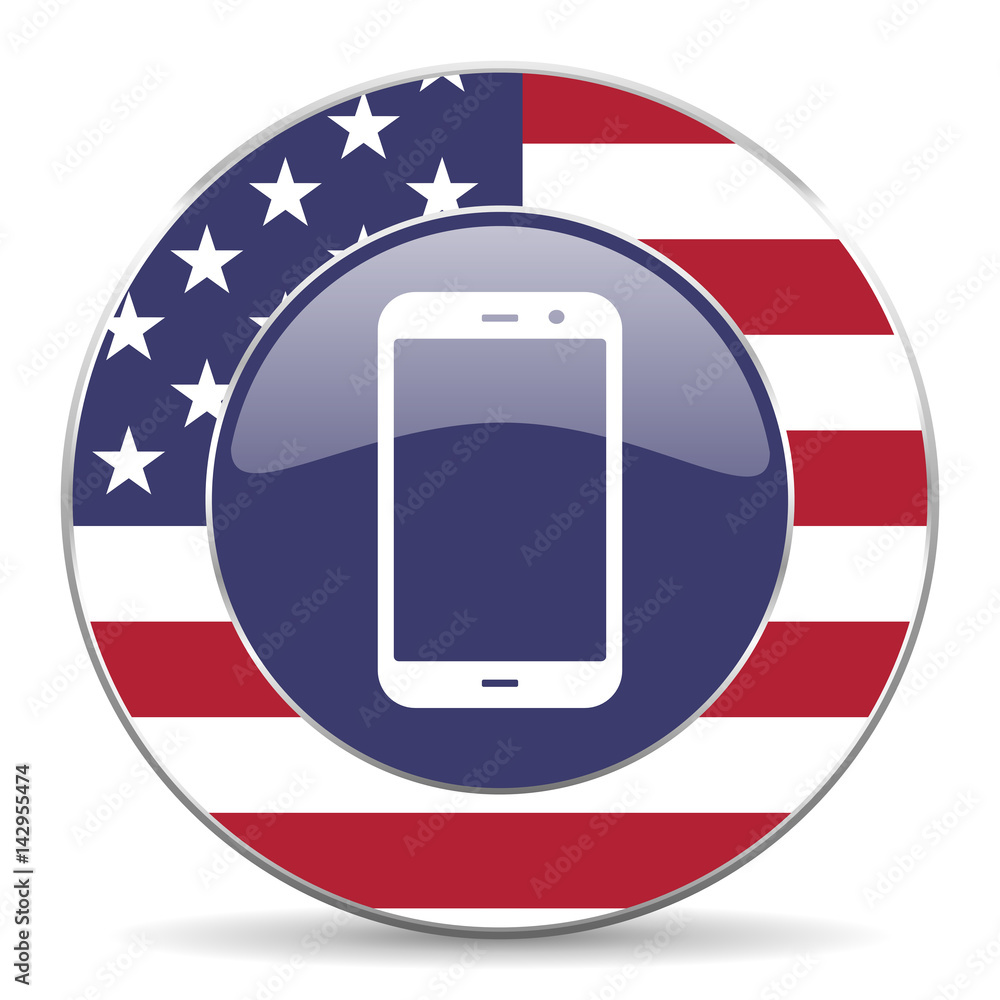 Aufkleber smartphone usa design web american round internet icon with shadow on white background.