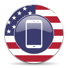 Smartphone usa design web american round internet icon with shadow on white background.
