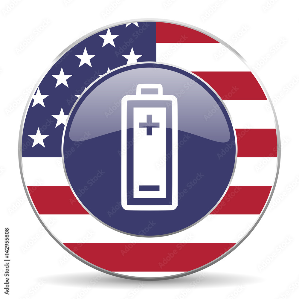 Aufkleber Battery usa design web american round internet icon with shadow on white background.