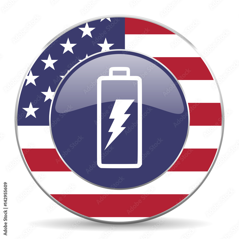 Aufkleber Battery usa design web american round internet icon with shadow on white background.