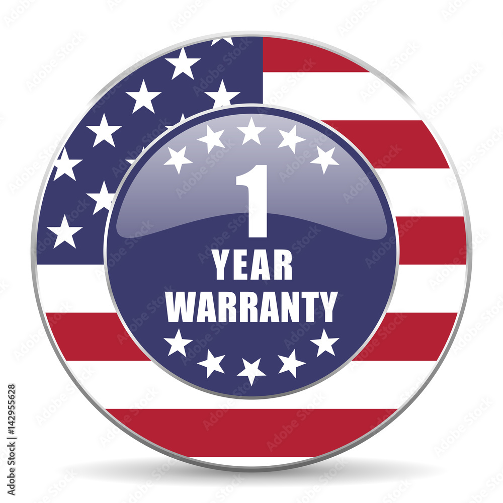 Aufkleber warranty guarantee 1 year usa design web american round internet icon with shadow on white backgroun