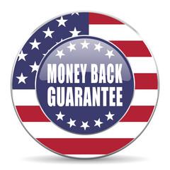 Money back guarantee usa design web american round internet icon with shadow on white background.