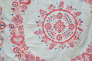 Detail of grandma's flower embroidered vintage tablecloth