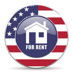 For rent usa design web american round internet icon with shadow on white background.