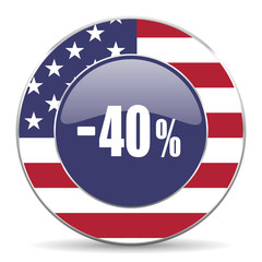 40 percent sale retail usa design web american round internet icon with shadow on white background.