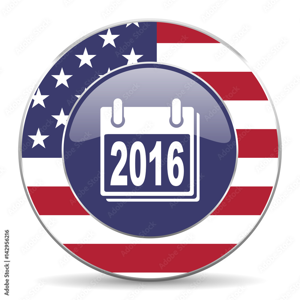 Poster new year 2016 usa design web american round internet icon with shadow on white background.