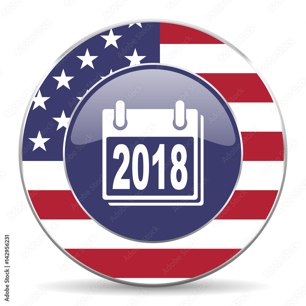 Aufkleber New year 2018 usa design web american round internet icon with shadow on white background.