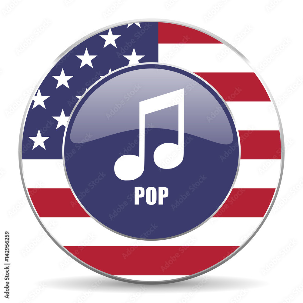 Aufkleber pop music usa design web american round internet icon with shadow on white background.