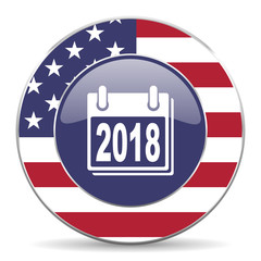 New year 2018 usa design web american round internet icon with shadow on white background.