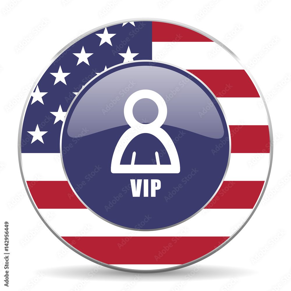 Aufkleber vip usa design web american round internet icon with shadow on white background.