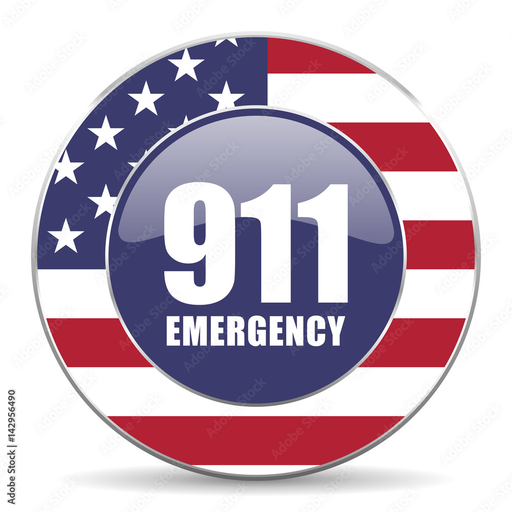 Poster number emergency 911 usa design web american round internet icon with shadow on white background.