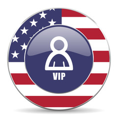 Vip usa design web american round internet icon with shadow on white background.