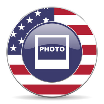 Photo usa design web american round internet icon with shadow on white background.