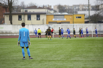Rear view of soccer goalkeeper