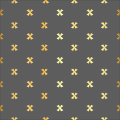 X cross geometric pattern. Simple subtle seamless black and golden background.