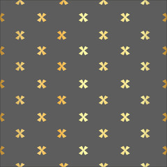 X cross geometric pattern. Simple subtle seamless black and golden background.