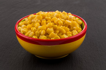 sweet canned corn in bowl