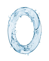 Number 0 made with a splashes of water isolated on white background