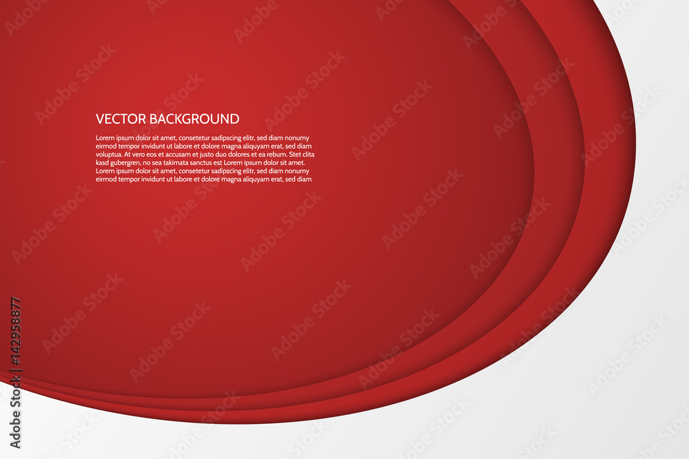 Poster vector modern simple oval red and white background with paper effect. 3d ovals with soft shadows. sa