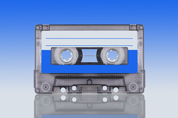 audio cassette on cyan background