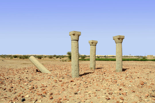 Granite columns of the ruined church on an island Sai, Sudan
