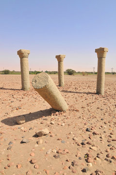 Granite columns of the ruined church on an island Sai, Sudan
