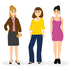 Women young girlfriends communicate, vector illustration on a wh