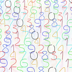Numbers colors luminous in random order 3D illustration