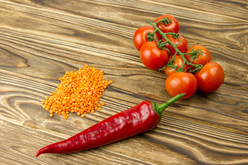 red lentil beans healthy diet food bunch of small cherry tomatoes red sweet pepper fresh vegetables