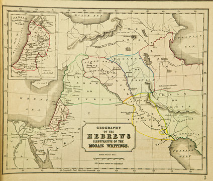 Geography of the Hebrews illustrative of the Mosaic writtings. Ancient map of the world . Published by George Philip and son at London 1857 and  are not subject to copyright.
