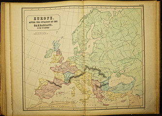 Fototapeta na wymiar Europe. Ancient map of the world . Published by George Philip and son at London 1857 and are not subject to copyright.