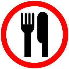 restaurant, food sign. may eat here red notice road symbol sign