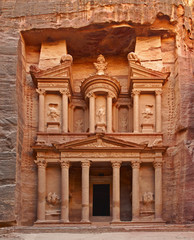 The Treasury (Al-Khazneh) temple in the ancient Arab Nabatean Kingdom city of Petra