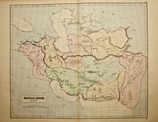 Parthian empire. Ancient map of the world . Published by George Philip and son at London 1857 and  are not subject to copyright.