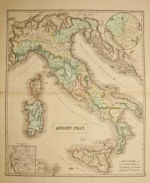 Italy. Ancient map of the world . Published by George Philip and son at London 1857 and  are not subject to copyright.