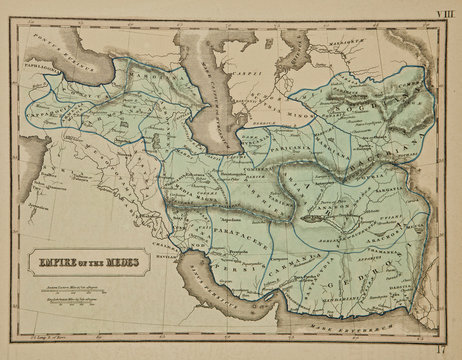 Empire of the Medes. Ancient map of the world . Published by George Philip and son at London 1857 and  are not subject to copyright.